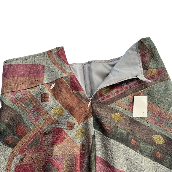 Coldwater Creek S Midwestern Boho Geometric Earthy Tweed A-Line Midi Skirt - Picture 7 of 7